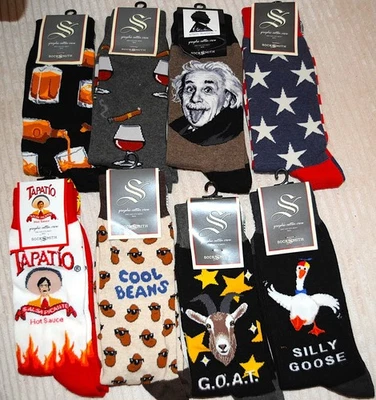 8 pares de meias masculinas SockSmith Graphic mistura de algodão tamanho 10-12 - Imagem 1 de 4