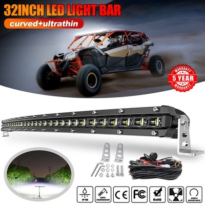 For Polaris RZR 800 900 1000 Roof 32" Curved LED Light Bar +Mount Brackets +Wire - Image 1 of 4