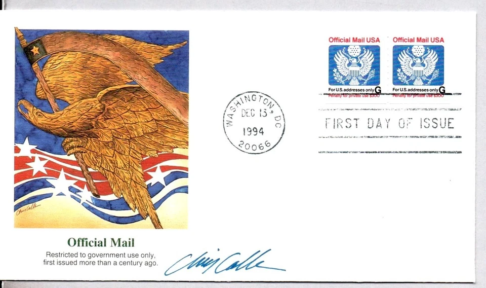 OFFICIAL MAIL BALD EAGLE & SHIELD STAMP, FDC ARTIST CHRIS CALLE SIGNED - Image 1 of 1