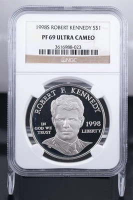 Certified 1998-S Silver $1 NGC PF69 Ultra Cameo Robert F. Kennedy  - Image 1 of 4
