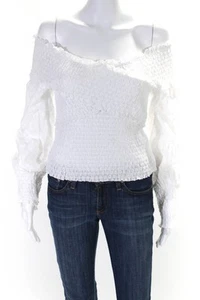 BB Dakota Steve Madden Womens Smocked Long Sleeves V Neck Blouse White Size Medi - Picture 1 of 6