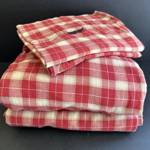 Vtg DOCKERS Sheet Set Full Double 4pc Red Plaid Cotton Chambray Broadcloth - Picture 1 of 24