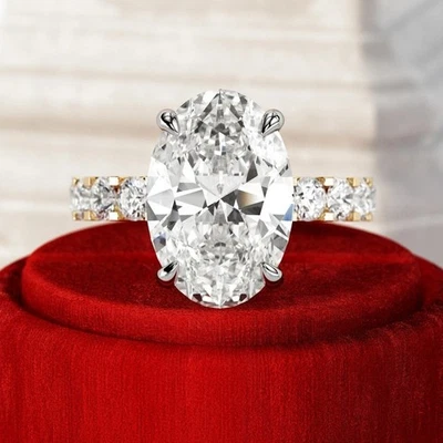 5CT Oval Lab Grown Diamond Hidden Halo Ring For Anniversary 14k Two Tone Gold - Image 1 of 4