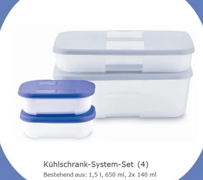 TUPPERWARE Kühlschrank System 1,5 L , 650 ml , 2 x 140 ml flach Tupper Dosen neu - Bild 1 von 2