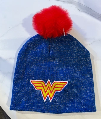 神奇女侠豆豆冬帽蓝色丙烯酸DC漫画红色球形弹力暖光 — 第 1/3 张图片