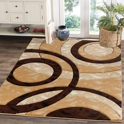 GLORY RUGS Area Rug Modern 5x7 Brown Circles Geometry Soft Hand Carved Contempor - Image 1 of 4