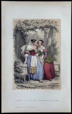 1842 - Traditionelle Kostüme Aus Rom In Italien - Alte Lithographie - Bild 1 von 3