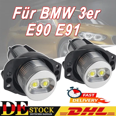 2X LED Angel Eyes Ringe Standlicht Lampen Auto Für BMW E90 E91 Touring Weiß DHL - Bild 1 von 4