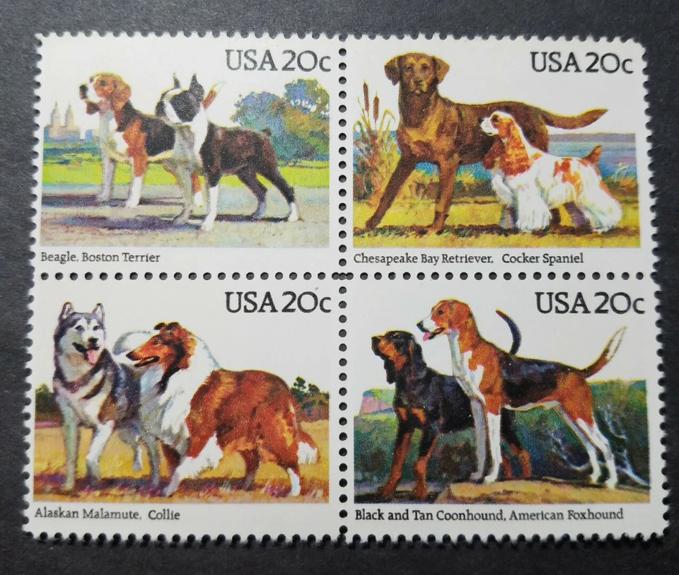 Scott # 2098-2101 - Dogs - Block Of 4 - MNH -1984 - Image 1 of 2