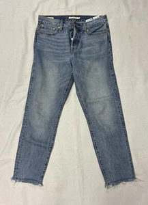 Pantalones de mezclilla rectos LEVI'S Wedgie 29 para mujer azules tiro alto botones dobladillo crudo 31x28 - Imagen 1 de 13