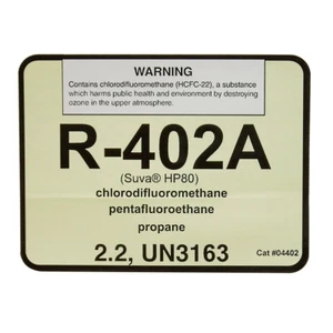 R-402A / R402A ( Suva HP80 ) UN3163 Label # 04402 , Sold Each - Picture 1 of 2