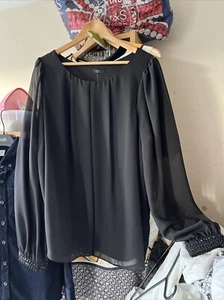 Women’s Size 22 Black Top, Long Sleeves Bead Trim, Layered, Party, Bnwt - Picture 1 of 8