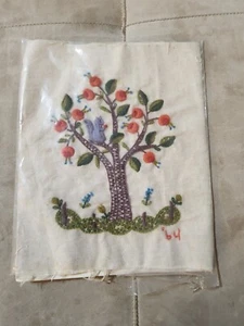 Vintage Cross Stitch Embroidery Framed Apple Tree With Squirrel Artwork, 9”x11” - Picture 1 of 7