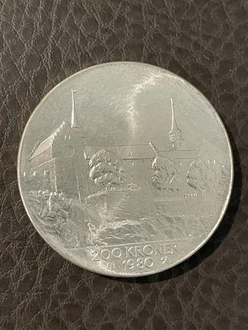 1980 200 Kroner Norway Unc .625 Silver Coin KM425 35th Anniversary of Liberation Cover