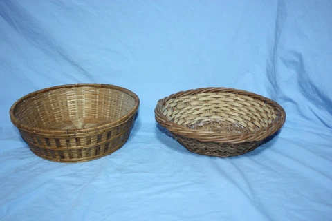 VTG BOHO 2 Woven Baskets Fruit Bowl wall decor round bowels Cover