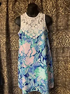 Lilly Pulitzer Nala Soft Shift Dress Size 0 Party Thyme Print Lace Detail - Picture 1 of 10