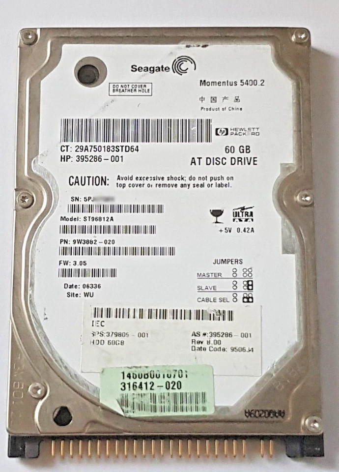 60 GB Ide Seagate Momentus 5400.2 ST96812A P-Ata 8MB HDD 2.5 " Internal Hard - Image 1 of 1