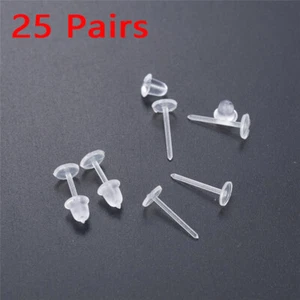 Clear acrylic standard earring retainers Great for school 25 pairs - Picture 1 of 8