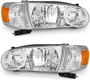 01-02 Toyota Corolla Headlight Pair Chrome Housing Clear Lens Amber Reflector - Picture 1 of 8