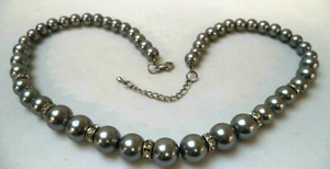 VINTAGE *SELTEN* HIGH END WUNDERSCHÖNE STRASS GRAU GLASPERLEN 20,5" HALSKETTE!! - Bild 1 von 1