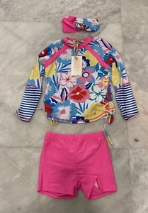 Grace Karin Girl's 3 Pc Long Sleeve Swimsuit Set Pink Blue Sz 6Y With Headband - Picture 1 of 7