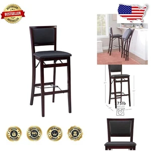 Transitional Merlot Folding Bar Stool with Faux Leather Seat - 30" Height - Picture 1 of 19