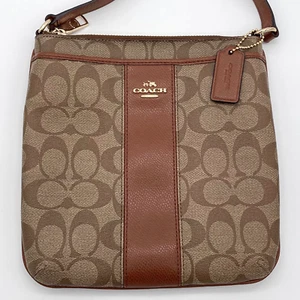 Coach Brown Signature PVC Crossbody Shoulder Handbag Purse F52856 - Picture 1 of 6
