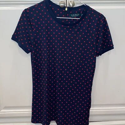 Ralph Lauren Blusa Azul Marino con Lunares Rojos Talla Mediana Nueva Con Etiqueta Foto 1 de 4