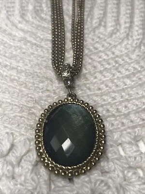 "Collar colgante Chicos verde ovalado cadena bola tono plata ajustable de 18""-21"" Foto 1 de 4