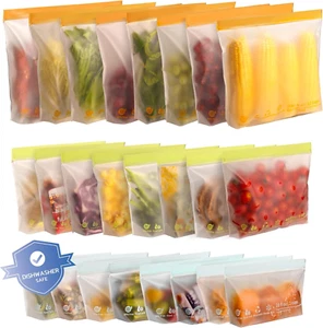 24-Pack Reusable Food Storage Bags – BPA-Free, Leakproof, Freezer & Dishwasher S - Picture 1 of 11