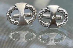 FINE ALISA SOLID STERLING SILVER BRUSHED TRAVERSA DIAMOND CUFFLINKS! - Picture 1 of 9