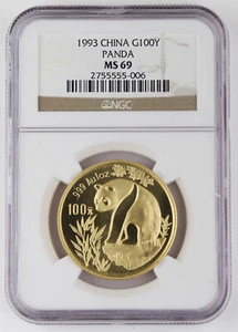 China 1993 100 Yuan 1 Troy Oz 999 Gold Chinese Panda Coin NGC MS69 GEM BU+ - Picture 1 of 4