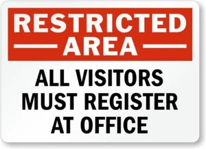 Alle Besucher registrieren sich im Büro Aluminium wetterfest 8" x 12" Schild p00580 - Bild 1 von 1