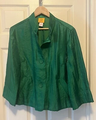 Ruby Rd. Womens Emerald Green Button Up Jacket 3/4 Sleeve Band Collar Size 16 - Image 1 of 4
