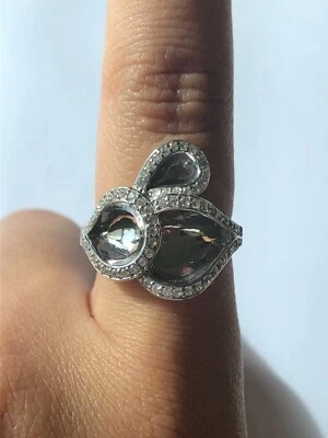 Fascinating Round Clear CZ 925 Silver Tear Drop-like Style Ring Band Size 7 - Image 1 of 4