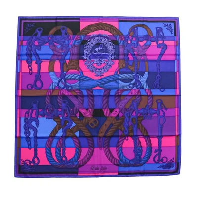 Bufanda grande de seda Hermès Della Cavalleria azul púrpura vintage... - Imagen 1 de 4