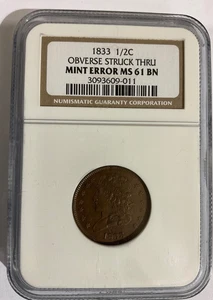 1833 1/2c C-1 Classic Head Half Cent NGC MS 61 BN 3093609-011 - Picture 1 of 2