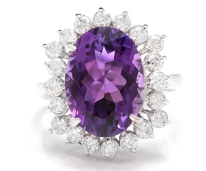 Oval Cut 7.90 Ct Natural Amethyst Diamond Wedding Ring 18k Solid White Gold - Picture 1 of 11