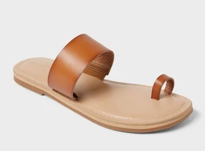 Sandali filo universali misura 8,5 cognac marrone pelle punta passante memory foam donna - Foto 1 di 3