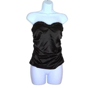 Charlotte Russe Bustier Black Satin Corset Y2K Cami Top Strapless Boned EUC Sz L - Picture 1 of 5