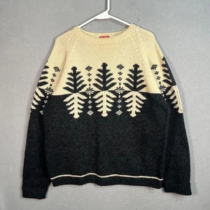 Free People Nordic Knit Sweater XL Cream Charcoal Wool Blend Winter Pullover - Picture 1 of 9