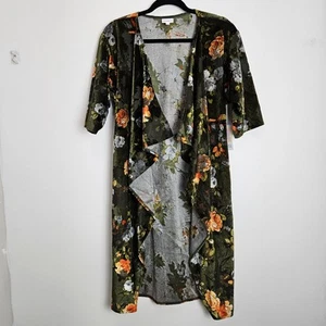 LuLaRoe Shirley Kimono Size S Green Dark Floral Velvet Burnout Whimsy Fairy Boho - Picture 1 of 9