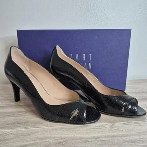 Womens 6 Stewart Weitzman Black Sandal Heels Leather Classy Wedding Formal - Picture 1 of 11