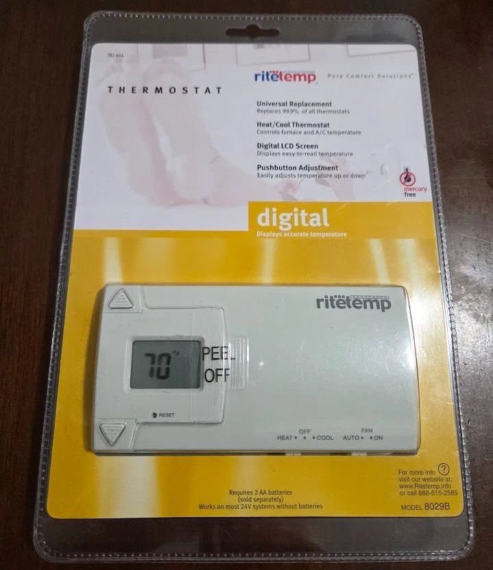 NEW SEALED RiteTemp Thermostat Model 8029B Universal Heating And Cooling - Image 1 of 2