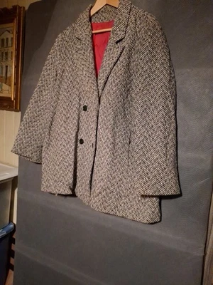 Abrigo de tweed espiga vintage talla 20,5 negro gris mezcla de lana Foto 1 de 4