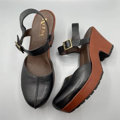 Korks Kork Ease Shoes Size 9 Black Pebbled Leather Chunky Platform Heels Gothic - Image 1 of 4