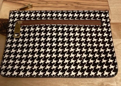 女士 J Crew 小牛头发千鸟格手拿包钱包黑色白色信封袋 — 第 1/4 张图片