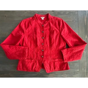Christopher & Banks Red Textured Button Front Jacket Womens Size M - Picture 1 of 11