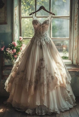 Vestidos de novia vintage de champán con correas línea A volantes vestidos de novia Foto 1 de 4