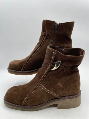 Botín La Canadienne para mujer talla 6,5 marrón gamuza cuero con cremallera punta cuadrada Foto 1 de 4